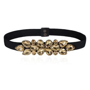 3777 Women Rhinestone Stretch Belts Thin Skinny Elastic Wasit Belt Beaded